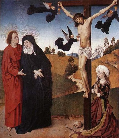 MASTER of the Life of the Virgin Christ on the Cross with Mary, John and Mary Magdalene France oil painting art